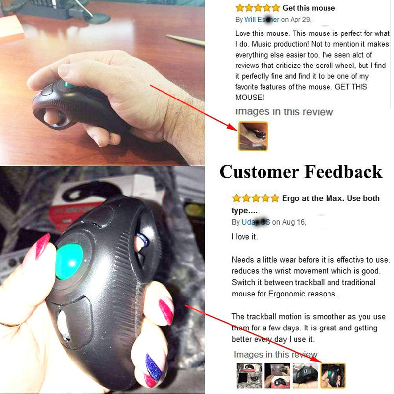 EIGIIS 2.4G Ergonomic Trackball Handheld Finger USB Mouse Wireless Optical Travel DPI Mice for PC Laptop Mac Left and Right Handed Black Wireless Green TrackBall