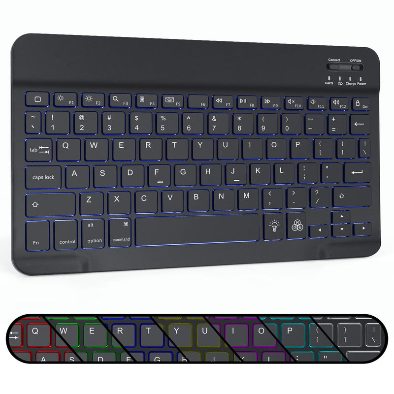 OMOTON Bluetooth Keyboard, Wireless Rechargeable Keyboard for iPad, iPad Pro, iPad Mini, iPad Air with Illuminated LED (Black) Black