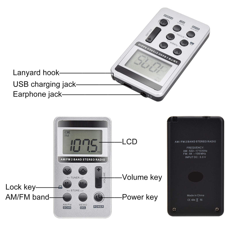 [AUSTRALIA] - AM FM Portable Radio,Vnaovd Digital Tuning Personal Pocket Radio with Best Reception, Rechargeable Battery,Stereo Earphone,Lock Screen for Walk Jogging Gym Camping HS-1 