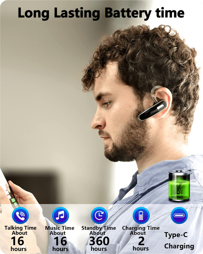 Bluetooth Headset, V5.1 Ultralight Wireless Handsfree Earpiece Cell Phone with Noise Cancellation Microphone for Cell Phone/PC Tablet/Laptop Computer, Headphones for Trucker/Driver/Business