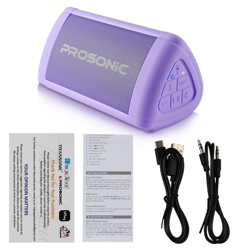 Prosonic BT3 Portable Wireless Bluetooth Speaker with 10W Stereo Sound & Bass Boost -Rich Sound & Intense Bass -Bluetooth 5.0 -Microphone -IPX5 - in & Outdoor Speaker (Purple) Purple