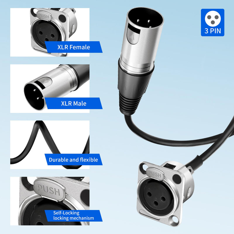 XLR Panel Mount [New Version 2025] XLR Plate Solderless 3 Pin Patch Bay Cable for Audio Equipment Mixers Studio Box Connector Studio Wall Plate Solderless With installation Screws and Nuts (F to M) F to M