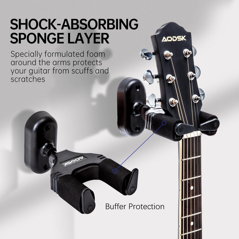 Guitar Wall Mount 3 Pack, Auto Lock Guitar Wall Hanger ,for Acoustic and Electric Guitar, Ukulele, Bass, Banjo and Mandolin,Guitar Accessories，Black