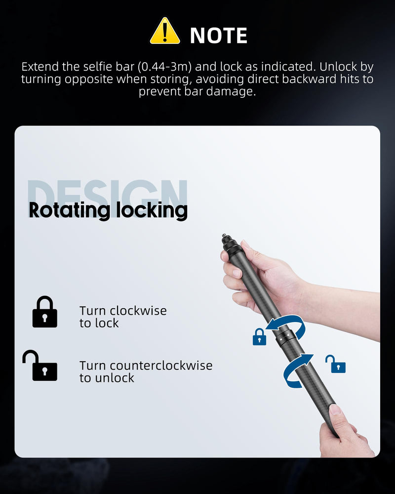 60"/1.5m Invisible Selfie Stick Carbon Fiber, 5ft Extended Long Pole Compatible with Insta360 X4 X3 ONE X2, ONE R, ONE X, ONE GO 3S 3 2 Action 360 Camera (14.2 to 60")