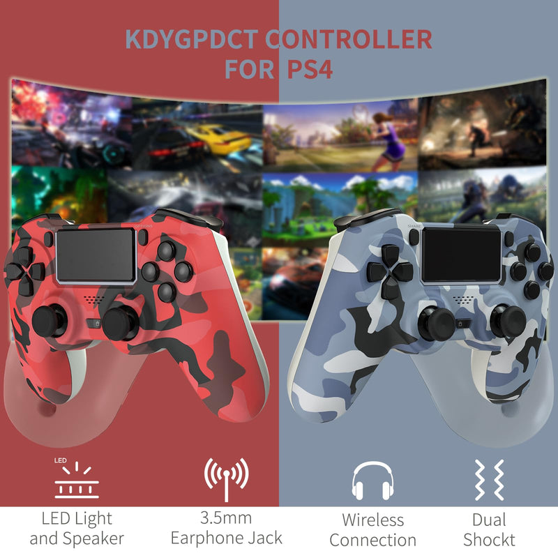 2 Pack Wireless Controller for PS4/Pro/PS3,Wireless Remote Gamepad with 1000mAh Battery | Double Shock | Audio | 6-Axis Motion Sensor | Share Button (Red + Blue) Red + Blue