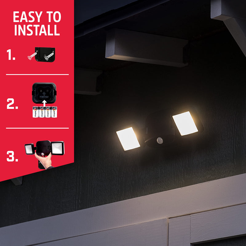 [AUSTRALIA] - Energizer LED Flood Light Outdoor, Security Light, 2 Head, Wireless, Battery Operated, 800 Lumens, Swivels & Rotates, Weather-Resistant, Motion Sensor Outdoor Light, Black, 1 Pack, 40776 