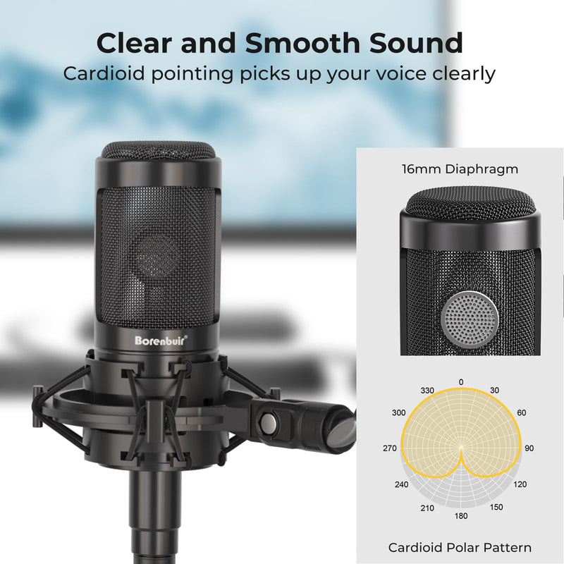 Mic for Asmr, for Audio Interface Cardioid Condenser Microphone XLR, Studio Recording microfono condensador with Shock mounts and Microphone Cable for Podcasting Music Voice-Over