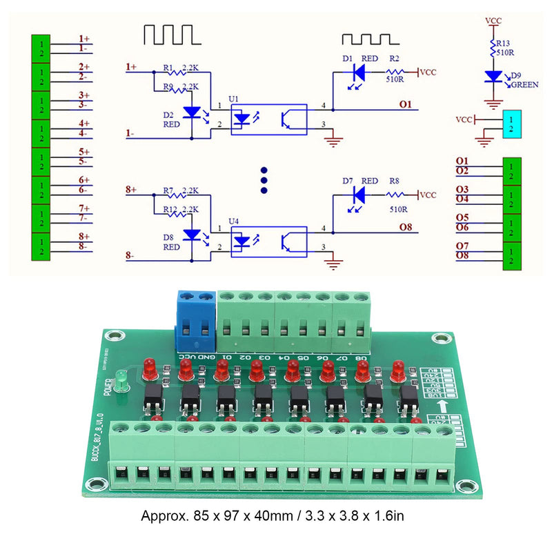 8 Channel Optocoupler, 12V to 3.3V Simple Operation Isolator Module for Single Chip Microcomputer Signal Isolation