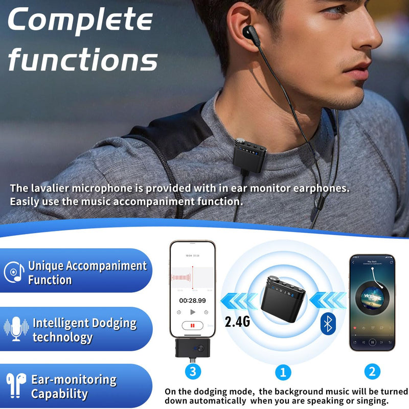 M9 Wireless Lavalier Microphone for iPhone(14/15/16)/Android Cellphone, Portable Mini Lapel Mic, 328ft Transmission, Phone Microphones for Record,Podcast, Vlogs, YouTube, Tiktok (Black ( 2TX+1RX)) Black ( 2TX+1RX)