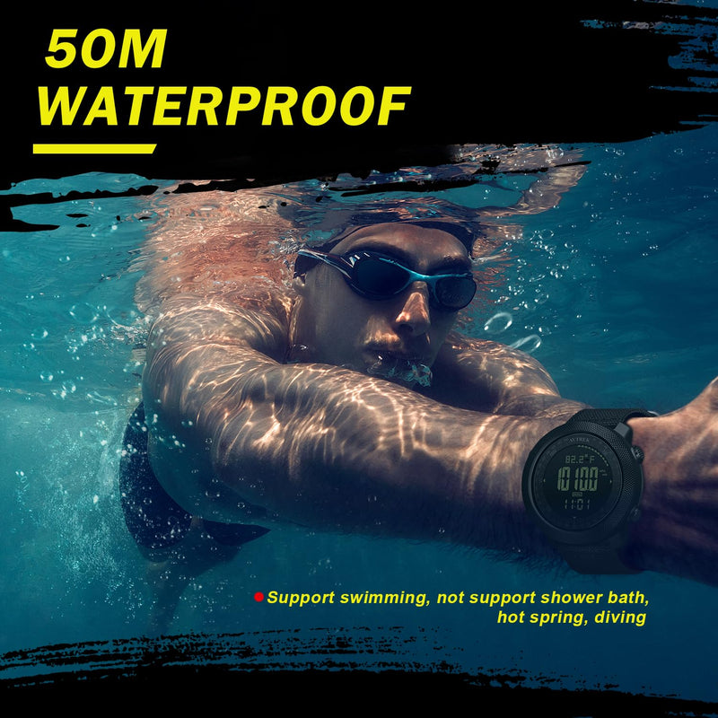 AVTREK Military Army Watch Altimeter Barometer Compass 50m Waterproof-2106 | Men's Digital Wristwatch with Backlight/Pedometer Calorie and Mileage Tracking,Outdoor Fitness Tracker BLACK