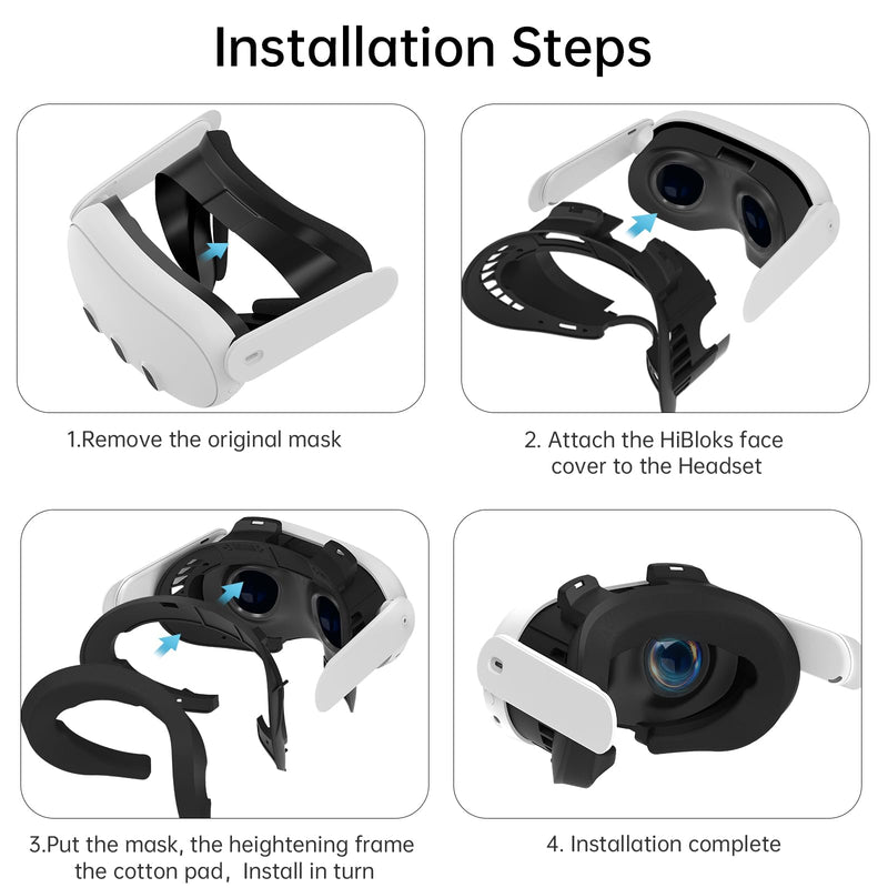 Hibloks Face Cover Pad Facial Interface Compatible with Meta/Oculus Quest 3 Accessories, Air-Circulation Design,Comes with soft breathable ice silk cotton and PU mask replacement pad(Fan Not Included) Quest 3 Face Cover