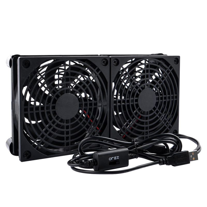 Quiet Dual 120mm USB Fan Dual-Ball Bearings, USB Fan 5V, with L/M/H 3-Degree Speed Controller High Airflow Cooling Fan for Router Modem Receiver DVR PlayStation Xbox TV Box