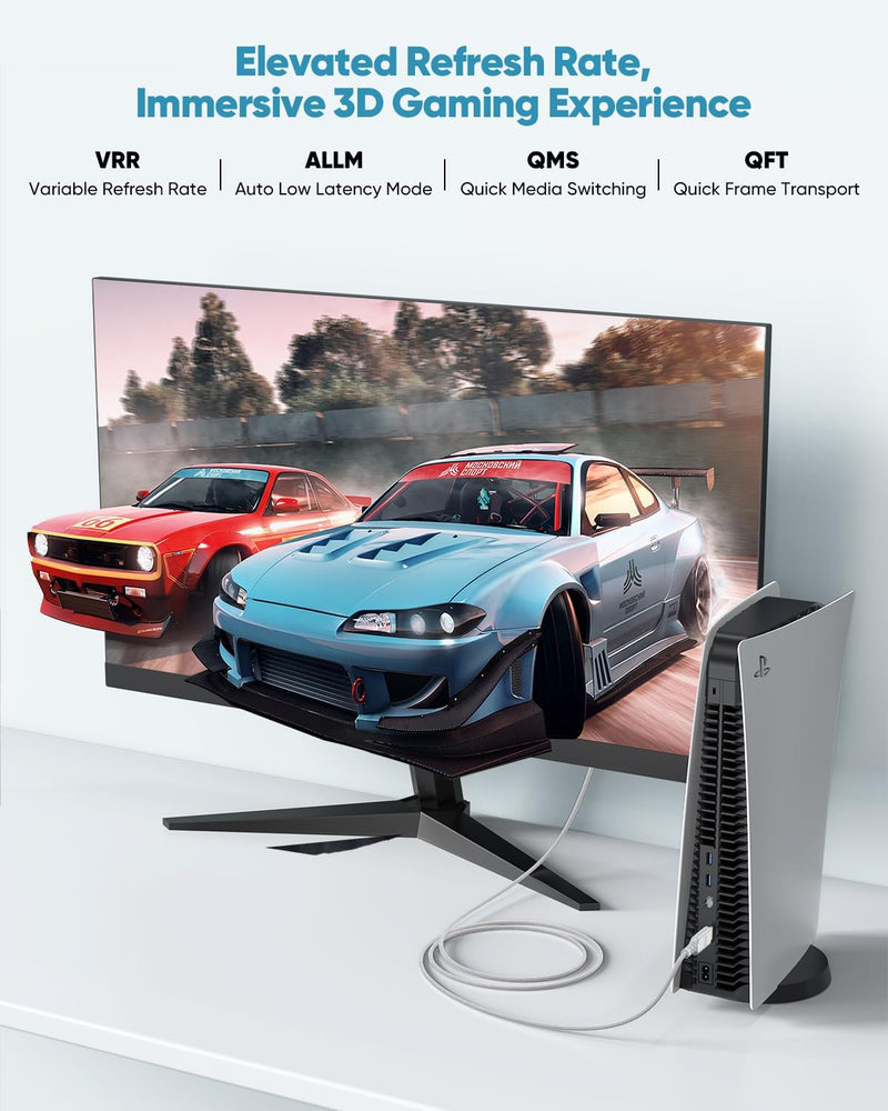 8K White HDMI Cable 30 FT, Long HDMI 2.1 Cable 30FT Ultra High Speed | eARC Braided HDMI Cord with 8K@60Hz, 4K@120Hz, HDR10+, Dolby, 3D, HDCP2.3 for Laptop/Monitor/HDTV/Soundbar/Blu-ray/PS5/Xbox 1