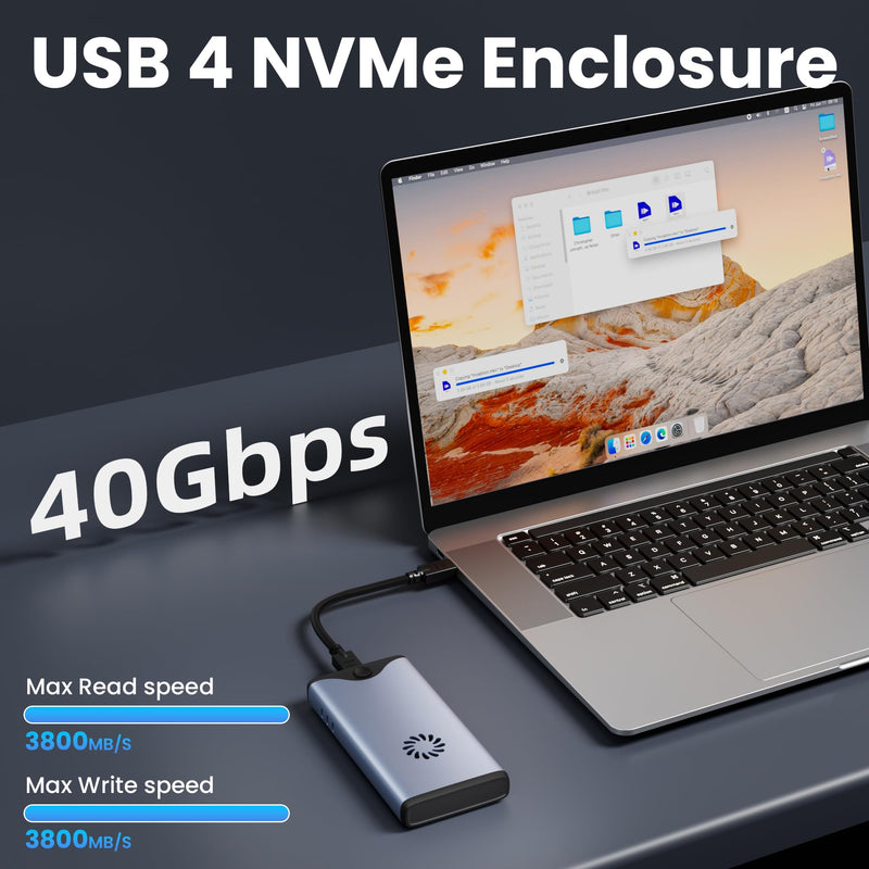 40Gbps M.2 NVMe SSD Enclosure with Cooling Fan, M.2 Enclosure Support M/B+M Key Size 2280/2260/2242/2230 Compatible with Thunderbolt 4/3, USB4/USB3.2/3.1/3.0/2.0, Tool-Free Thunderbolt 4 Enclosure
