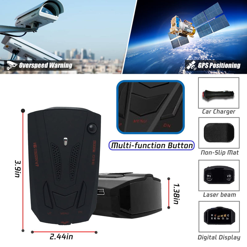Newly Laser/Radar-Detector for Cars with Led Display, Long Range Detection, Mute Memory, City/Highway Mode, Ideal Gifts for Cars (Black)