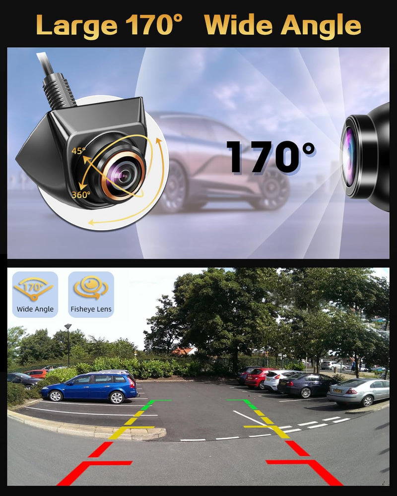 1080P AHD Backup Camera with 170° Wide Angle, 360° Rotatable, Night Vision, IP69K Waterproof - Front/Rear/Side View Reverse Camera for Trucks, Cars, SUVs (1080P) 1080P