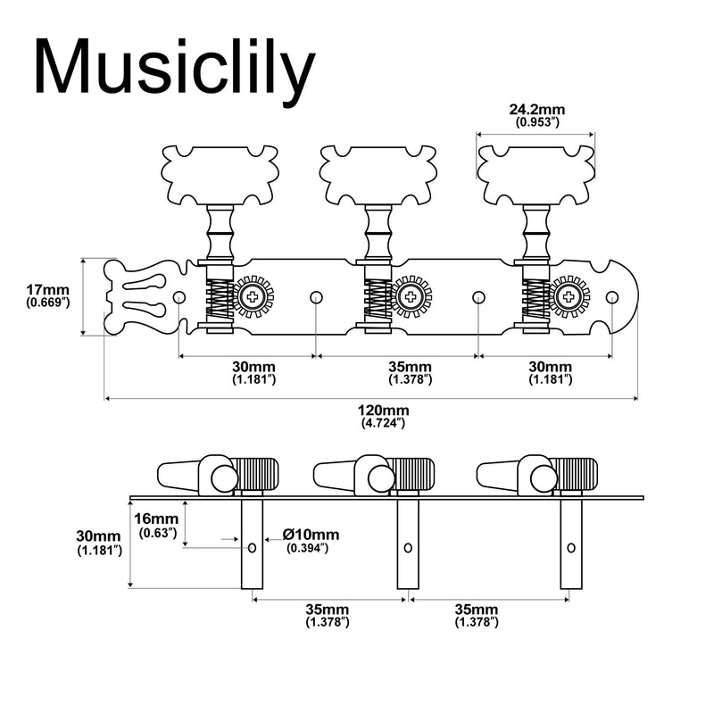 Musiclily Pro 3+3 Lyra Classical Guitar String Tuning Pegs Keys Guitar tuners Machines Heads Set for Classical Guitar, Gold