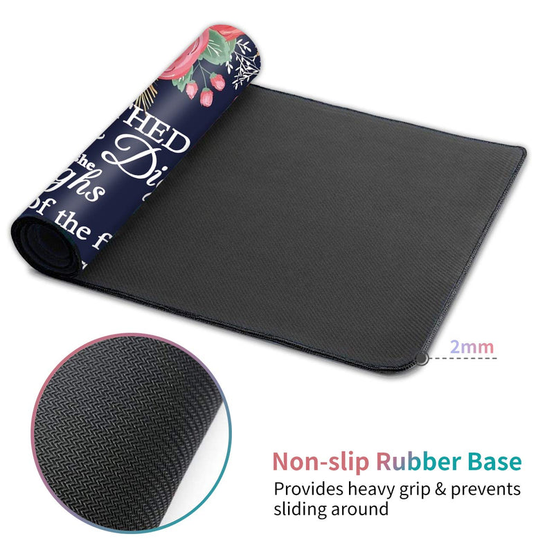 Desk Pad Navy Blue Flower Bible Proverbs 31:25 Mouse pad with Cute Coasters and Pink Mandala Stickers Non-Slip Rubber Large Gaming Mouse Mat, Multifunctional Office Desk Mat