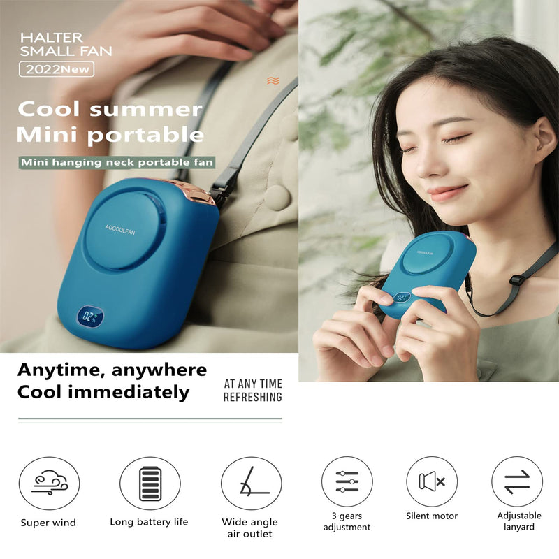 Portable Neck Fan, Handheld Mini Fan Small Personal Fan, Hand Held Fan USB Rechargeable Eyelash Fan for Kids Girls Boys Woman Man Home Outdoor Travel (Blue) Blue