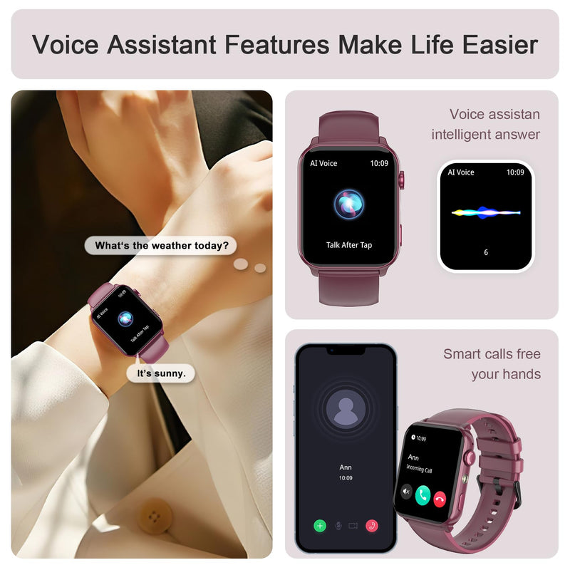Smart Watch for Men Women, 1.91" HD Fitness Tracker with Bluetooth Calls, 32 FT Waterproof, 24/7 Heart Rate/Sleep Monitor, 120+ Sport Modes, Pedometer, Calories, Smartwatch for Android iOS (Purple) Purple-30