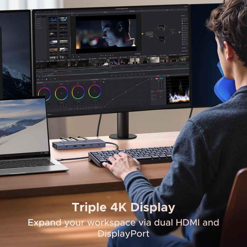 UGREEN USB C Docking Station Triple Monitor 4K, 12-in-1 Dock with 2xHDMI+DP | 2x10Gbps USB-C, 2xUSB-A, 100W PD, SD/TF 3.0, 1G Ethernet, 3.5mm Audio, Revodok Pro 3121 USB-C Hub Adapter,macOS Mirrors Only