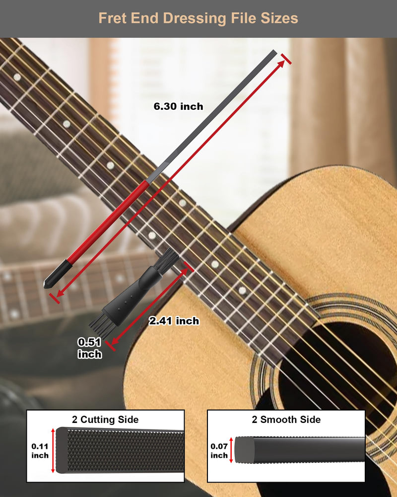 Fret End File, Fix Sharp Fret End Dressing File, Double-Side Guitar Fret Files for Rounding, Shaping, and Deburring, Works on All Frets, with Clean Brush