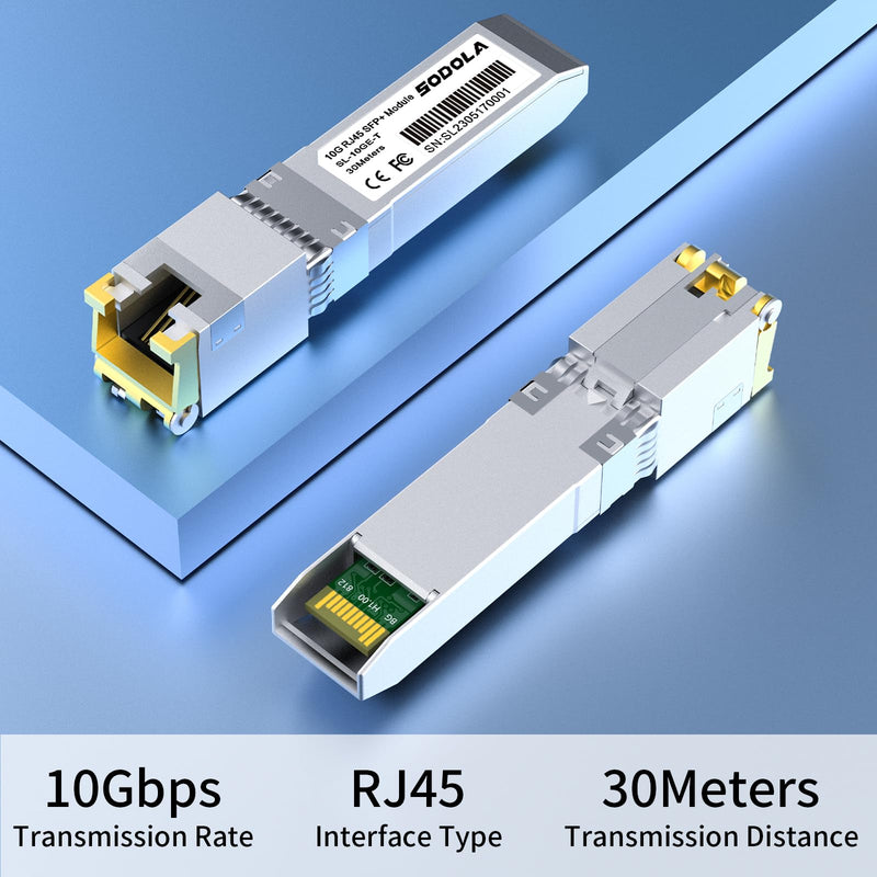 SODOLA 10GBase-T RJ45 SFP+ Module, 10G SFP+ Transceiver(1 Pack) | 10G SFP+ RJ-45 Copper Transceiver for SODOLA, SFP to Ethernet, Plug&Play,Hot Pluggable,Up to 30m Distance Copper SFP Modules