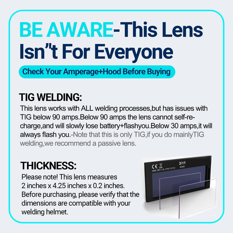 Welding Lens 2 x 4.25, Auto Darkening Welding Lens, Shade 11, True Color Blue Technology, with 2pcs Replacement Outside Cover Lens Fits Most Pancake and Pipeliner Hoods Black 1