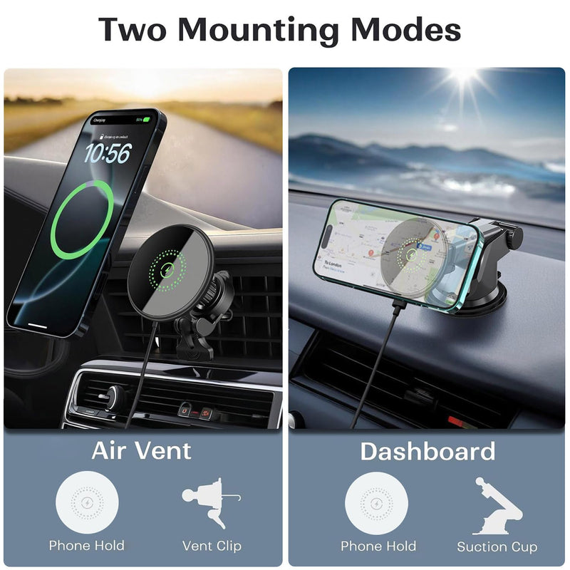 25W Magnetic Fast Wireless Car Charger Phone Holder Compatible with Magsafe, iPhone 17 16 15 14 13 12, Air Vent Dashboard Windscreen Mount