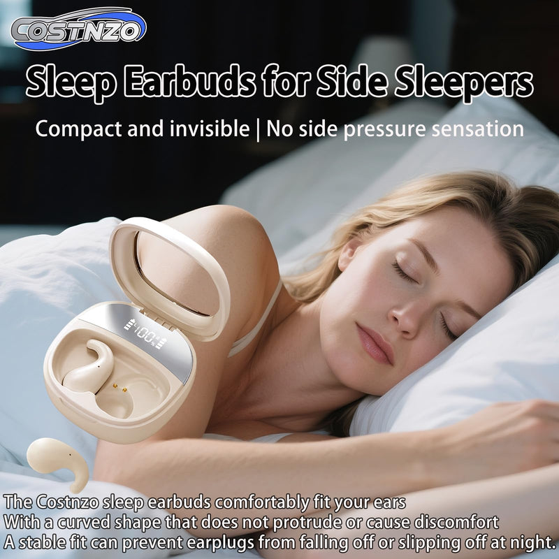 Sleep Earbuds for Side Sleepers-Noise Cancelling Headphones (Beige) | Comfortable Side Sleeping,Innovation Sleep Mode, Invisible Earbuds, Non-In-Ear Design Focused On Ear Canal Health Beige