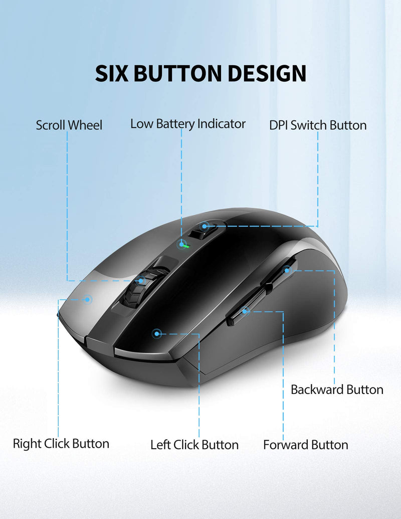 TECKNET Wireless Mouse, 2.4G USB Mouse, Computer Mouse with 6 Level Adjustable DPI , USB Nano Receiver Cordless Mouse for Laptop, Windows, Chromebook, Office PC (Black) black