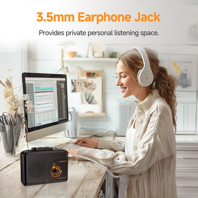 Portable Walkman Cassette Player Converter, Cassette to Digital Converter via USB, Compatible with PC/Laptops, Built-in Speaker&Headphone, Full Stereo Sound,Convert Walkman Tape to MP3/iPod Format