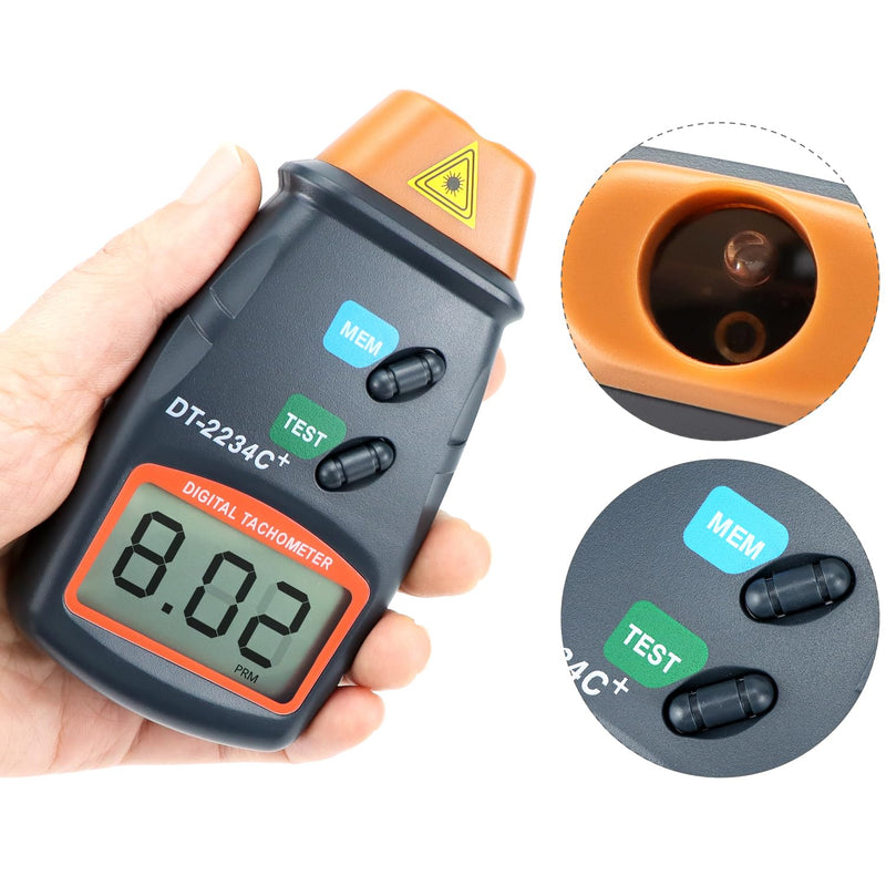 QWORK® Digital Tachometer, Non-Contact Laser Photo Tachometer, Large LCD Display, Batteries Not Included