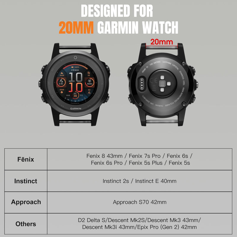 Bandletic 20mm Quick Fit Nylon Band Compatible with Garmin Watch | Rugged Nylon Strap with Magnetic Fidlock V-Buckle for Fenix 8 43mm//7s/6S Pro/5S Plus/Instinct 2s E 40mm/Approach S70 42mm Army Green Large (7.1"-8.5")