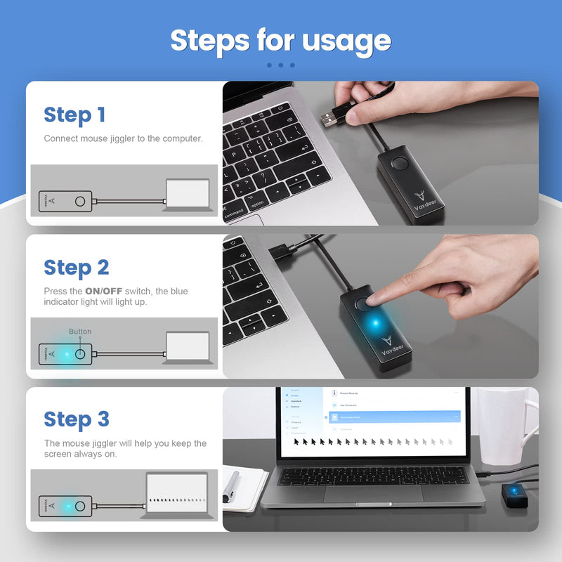 VAYDEER Undetectable Mouse Jiggler Mouse Mover USB Port for Computer,Driver-Free with ON/Off Switch,Simulate Mouse Movement to Prevent The Computer from Entering Sleep Mode,Plug-and-Play 9.84 inch cable 1-track