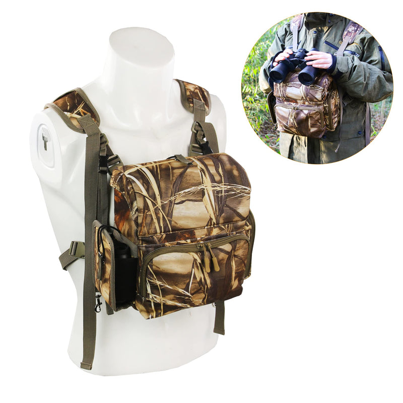 Binocular Harness, Bino Harness Chest Pack with Rangefinder Pouch, Bino Straps Secure Your Binoculars, Holds rangefinders, Phones, Bullets etc, for Bird Watching, Hunting, Travel, Sports Yellow Camo