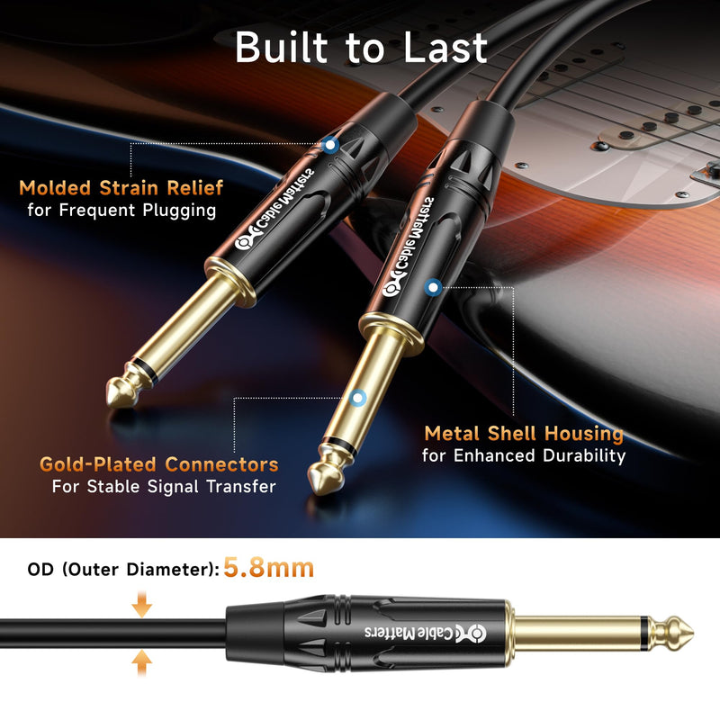 Cable Matters 2-Pack 1/4 Inch TS to TS Electric Guitar Cable - 25ft, Guitar Amp Cord, Instrument Cable for ElectricGuitar, Mandolin, Bass AMP, Keyboard, Mixer, Equalizer 25 ft Regular