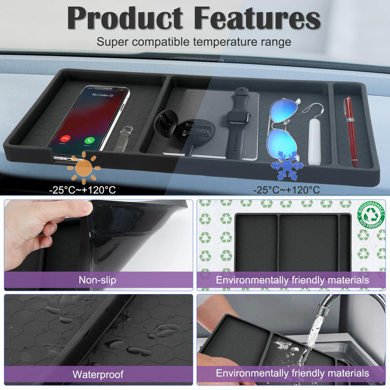 Extra Large Dashboard Mat for Car, 13.4" X 7.8" Rubber Anti-Slip Dash Pad Accessories, Compatible with All Smartphone, Separate Compartments Organizer for Cell Phone, Keychains, with Non Marking Tape