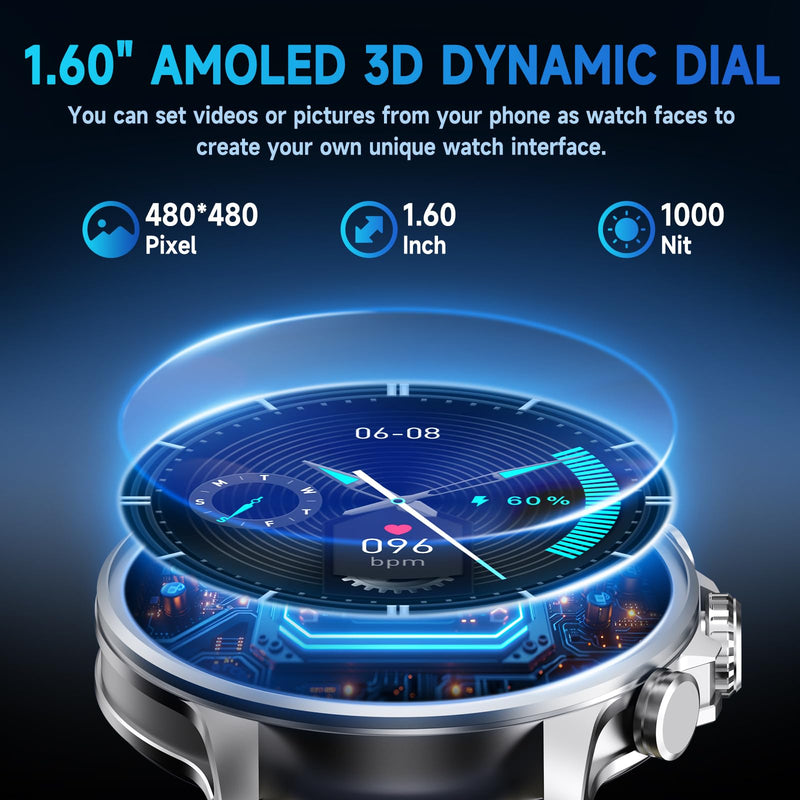 IMIKI 3D Dynamic Dial Smart Watch with Magnetic Strap, 1.60" AMOLED HD Touchscreen Fitness Tracker|Bluetooth Call|100+ Sport ModesIP68 Waterproof|Heart Rate Monitor|Find Phone|Voice Assistant
