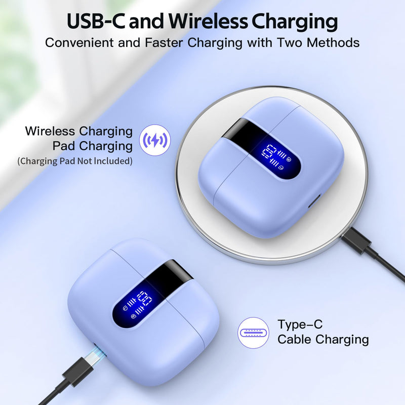 TAGRY 2 Sets X08 Purple and Phantom Purple Bluetooth Headphones True Wireless Earbuds 60H Playback Ear Buds with Wireless Charging Case in-Ear Earbuds with Mic