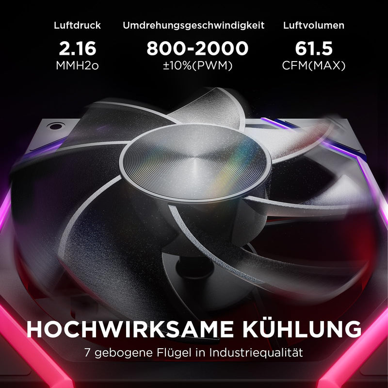 [AUSTRALIA] - AsiaHorse RGB PC Fan 120 mm Reverse Case Fan [Pack of 3] [HDB] 61.5 CFM/2000 RPM/2.16 MMH2O 5V3PIN ARGB and 12V4PIN PWM Fan, 50,000 Hours Life Nyota-A12-R-Black 120MM–Reverse black 