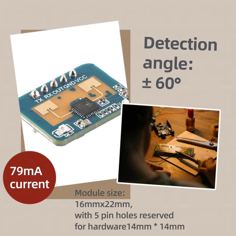 LD2410C Sensor Module HLK-LD2410 Human Presence Radar Sensor Module LD2410 Millimeter Wave Radar Sensor Module Non Contact 24GHz ISM Band Serial Port IO Level Output