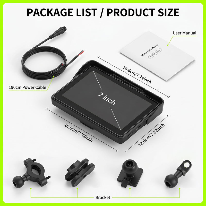 Rimoody 7-Inch Motorcycle Carplay Screen with Wireless Carplay Android Auto for Car, Bluetooth, Supports GPS Navigation, IP68 Waterproof, Detachable Mount, Tire Pressure Monitor, Voice Control 7 Inch Tire Pressure Detection