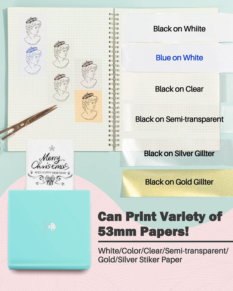 Phomemo Sticker Printer -M02 Mini Thermal Printer Bluetooth Sticker Maker with 3 Rolls Paper, for DIY Creation, Study Notes, Memo, List, Work Plan, Gift, Cyan 1 Printer + 3 Roll Papers