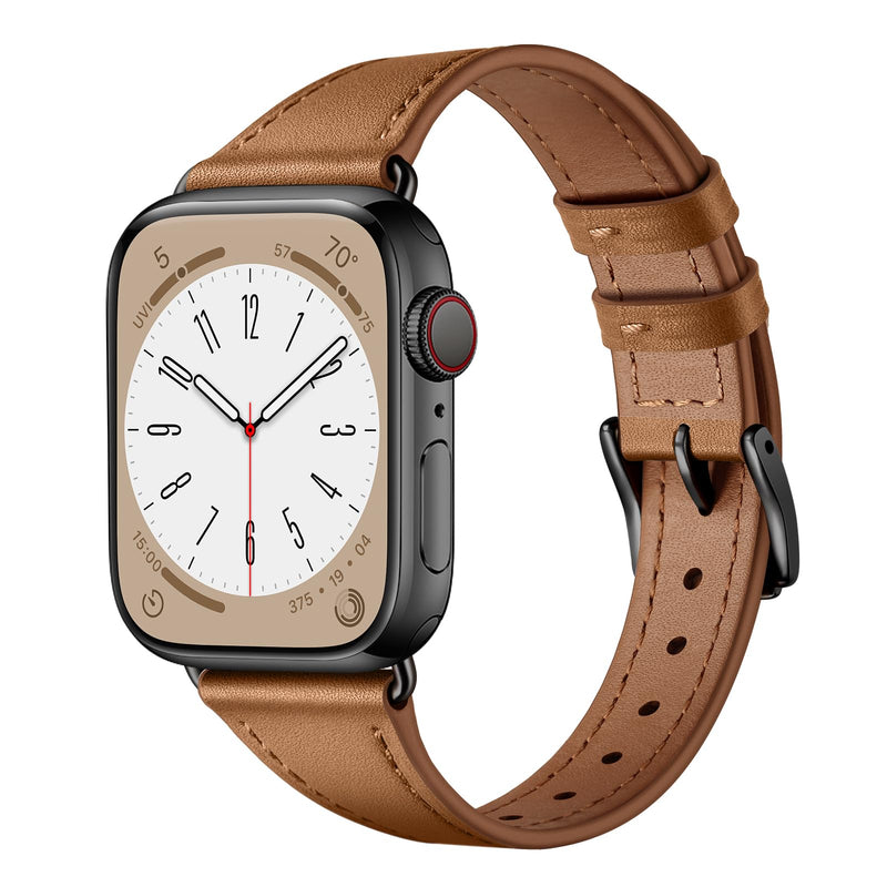 XCCYBTT Slim Leather Bands Compatible with Apple Watch Band 42mm 41mm 40mm 38mm, Genuine Leather Band Strap for iWatch Series 10/9/8/7/6/5/4/3/2/1/SE Women, Brown/Rose Gold and Brown/Black