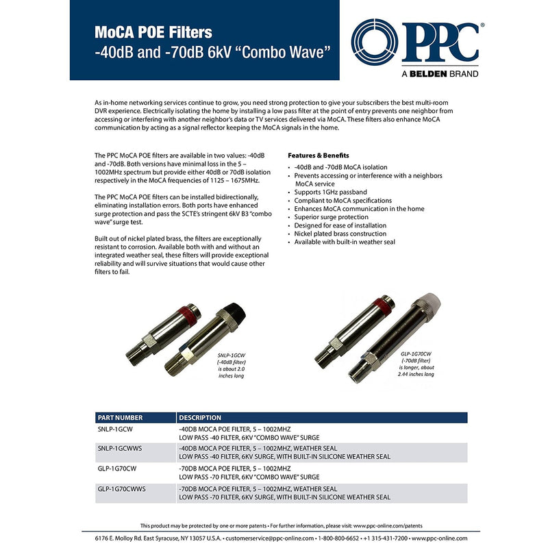 PPC SNLP-1GCW MoCA 'POE' Coax Filter Cable TV Eliminate Multi-Room DVR Interference & Modem