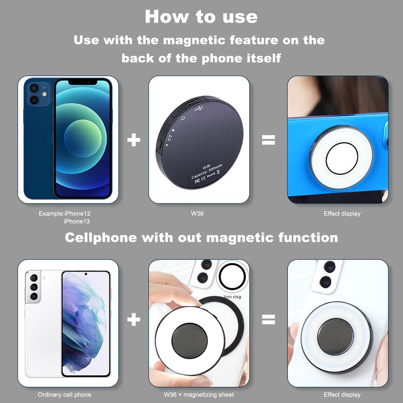 Mini Magnetic Selfie Light for iPhone - Rechargeable Cell Phone Selfie Light with 3 Light Modes/3 Brightness Levels Portable Phone Light for Video Recording/Selfies/TikTok/Live Streaming A model
