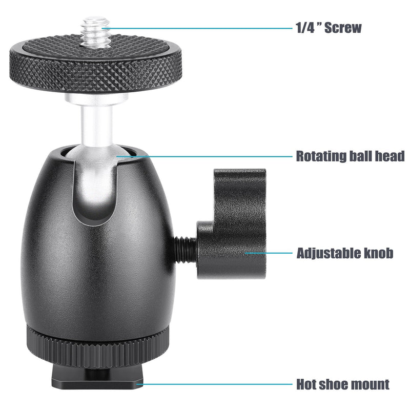 [AUSTRALIA] - Neewer Mini Tripod Ball Head Mount, 1/4 inch Screw with Phone holder, Lock and Hot Shoe Mount Adapter Compatible with Compact DSLR Camera, LED Light,Ring Light,Load Up to 4.4 pounds/2 kilograms 