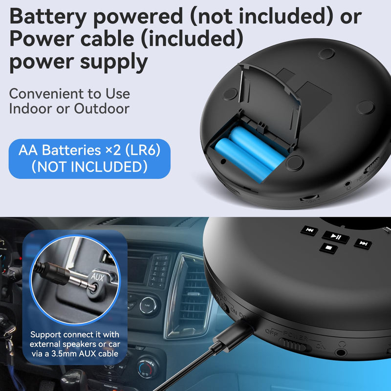 [AUSTRALIA] - Gueray CD Player Portable CD Discman Portable CD Player for Car with Anti-Skip Shockproof Personal CD Player with Headphones LCD Display Support PROG Memory Function Repeat Playback BASS Effet Black 