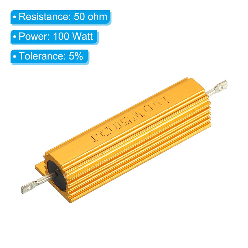 PATIKIL 2pcs 100W 50ohm Aluminium Case Resistor Housing Wire Resistors Screw Tap Power Resistor Gold Tone 50 ohms